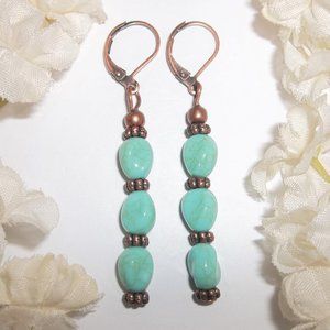 Long Turquoise Blue & Copper Earrings NWT 5821